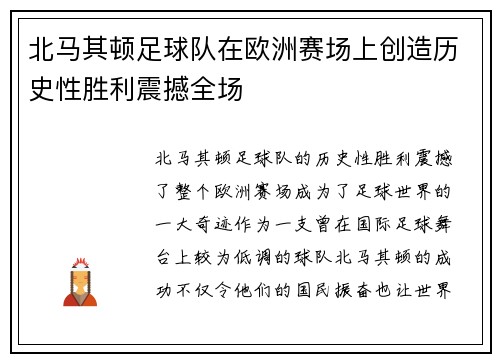北马其顿足球队在欧洲赛场上创造历史性胜利震撼全场